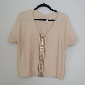 Francesca's Blouse Beaded Beige Cream Medium